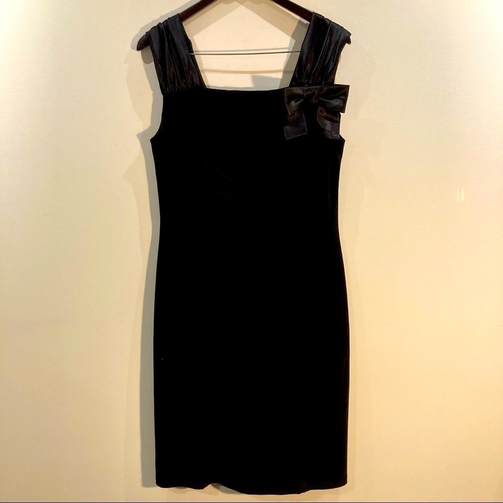 JOSEPH RIBKOFF Sz 12-14 Little Black Dress Jersey Knit Ruched Front Knee Length